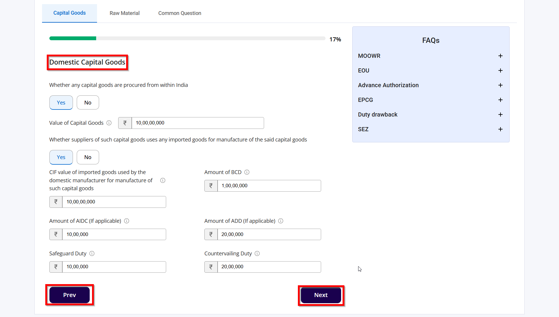 Domestic Capital Goods Input Section